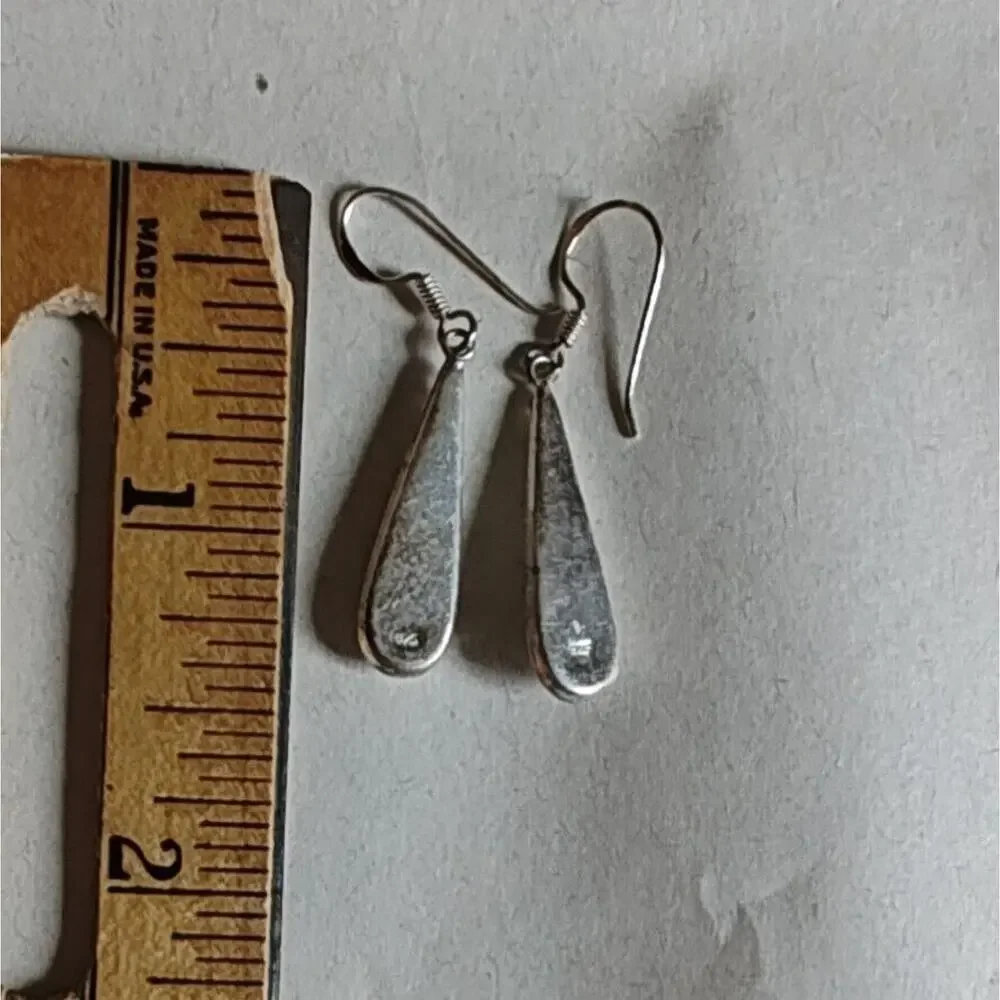 VTG Earrings‎ Sterling Silver 925 Crystal Inset Dangle Drop Hook Teardrop